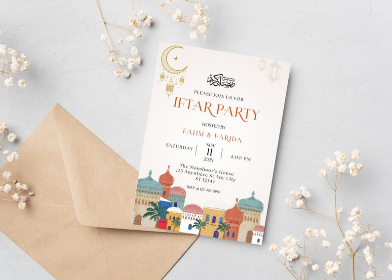 Iftar Dinner Party Invitation, Ramadan Kareem, Iftar Invite Card, Ramadhan Eid Mubarak, Ramadan Decor, Canva Template Digital Download zdjęcie 5