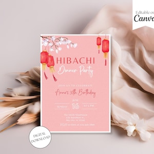 Hibachi Dinner Geburtstagseinladung, Hibachi Lunch Party einladen, Dinner Party, japanisches Restaurant, Canva bearbeitbare Vorlage, digitaler Download