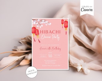 Hibachi Dinner Geburtstagseinladung, Hibachi Lunch Party einladen, Dinner Party, japanisches Restaurant, Canva bearbeitbare Vorlage, digitaler Download