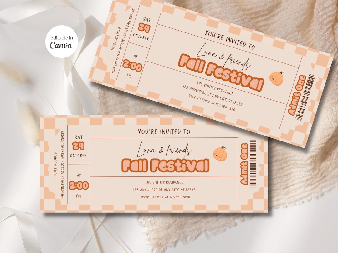 Editable Fall Festival Ticket Template: Pumpkin Fundraiser (digital ...