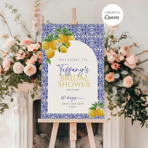 Main Squeeze Bridal Shower Welcome Sign Template, Amalfi Coast Bridal Shower Poster, Lemon Bridal Brunch, Citrus, Italian Blue Mediterranean