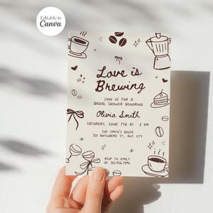 Liebe braut Brautduschen-Einladung, bearbeitbare Kaffee-Liebhaber-Party einladen, Kaffee-Themen-Party, Schleife, Kokette, Espresso-Party, Canva