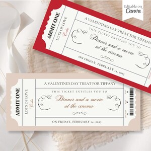 Editable Gift Ticket, Print at home Birthday Voucher, Movie Ticket, Date Night Voucher, Digital Gift Voucher Surprise Ticket, Canva Template