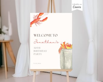 Crawfish Boil Birthday Welcome Sign, Crawfish Boil Poster, Editable Crawfish Birthday Boil Decor Party Sign, Seafood Boil, Canva, A002