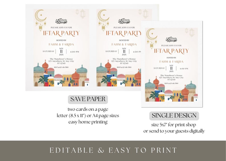 Iftar Dinner Party Invitation, Ramadan Kareem, Iftar Invite Card, Ramadhan Eid Mubarak, Ramadan Decor, Canva Template Digital Download zdjęcie 3