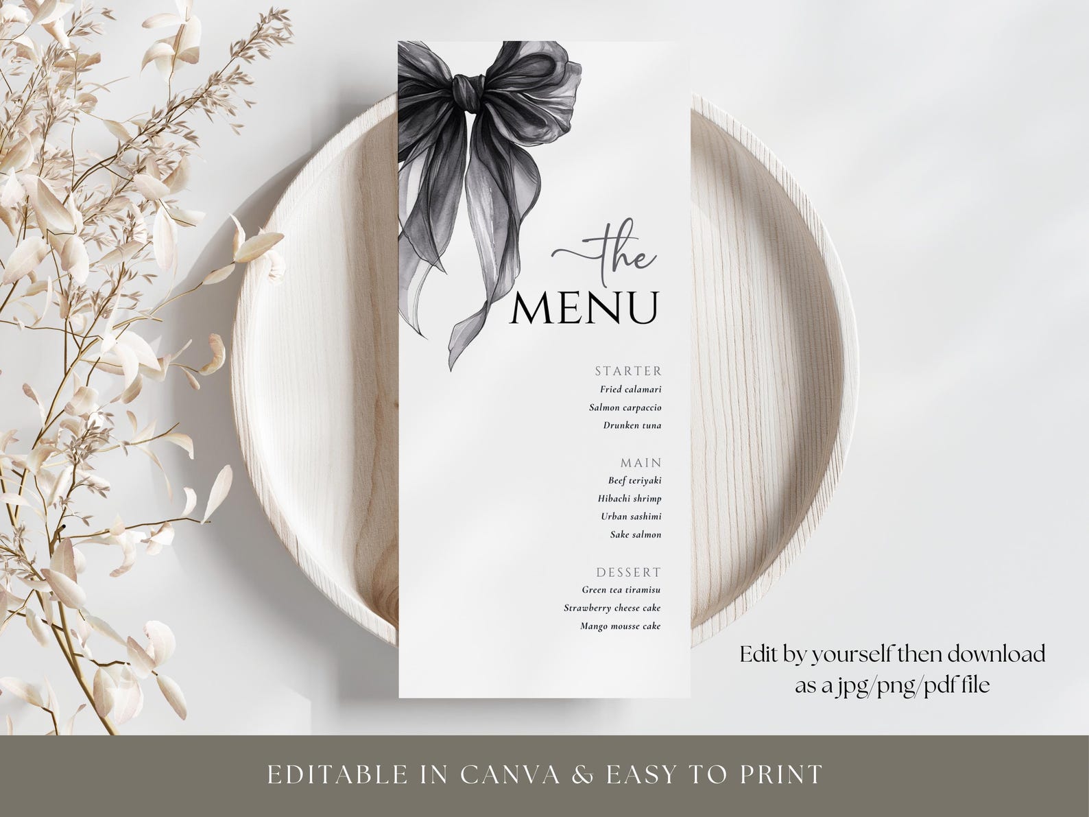 Ribbon Bow Menu Template: Elegant Wedding, Bridal Shower, Birthday ...