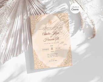 Editable Muslim Wedding Invitation Template, Nikkah Shaadi Baraat, Animated Wedding Invitation, Islamic Wedding Video Invite, Einvite, Canva