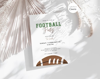 Editable Football Watch Party Invitation, Football Championship Party Invite, American Football Party Flyer, Dinner Invite, Canva Template