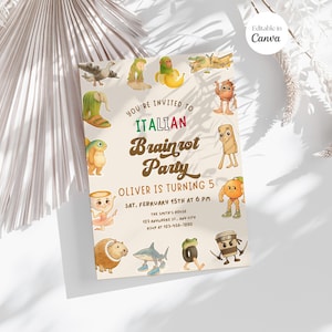 Editable Italian Brain Rot Party Invitation Template, Unisex Birthday Party Invite, Tung Tung Sahur, Ballerina Cappuccina, Canva Template