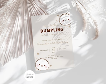 Dumpling Birthday Invitation, Bao Dimsum Birthday Party Invite, Dim Sum Party Digital Evite Gender Neutral, Canva Editable Template Download