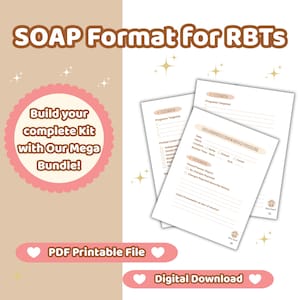 May include: A digital download of a "SOAP Format for RBTs" printable file. The image features a pink and beige colour scheme with text that reads "Build your complete Kit with Our Mega Bundle!" and "PDF Printable File."