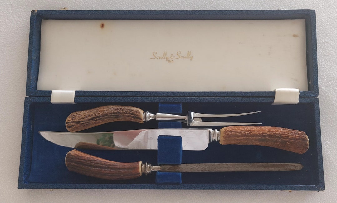 Vintage English Staghorn Carving Set in Box Scully & Scully Etsy