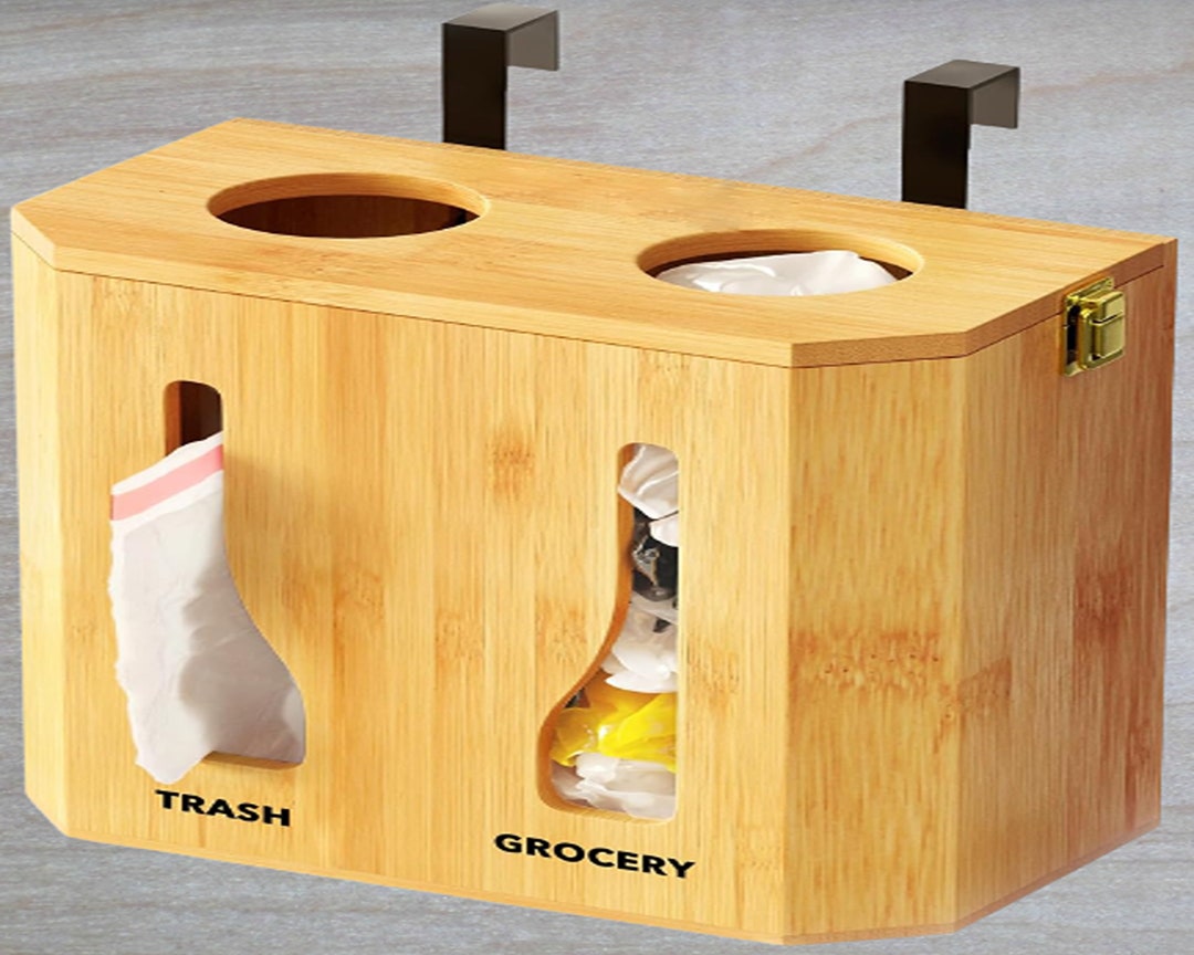 Grocery Bag Holder & Trash Bag Dispenser Bamboo 2 in 1 Garbage Etsy