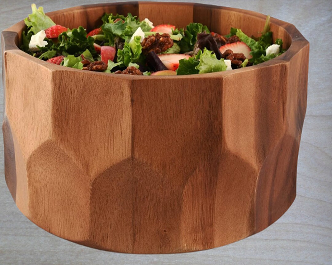 Acaica Wood Salad Serving Bowl for Fruits or Salads Curved Etsy