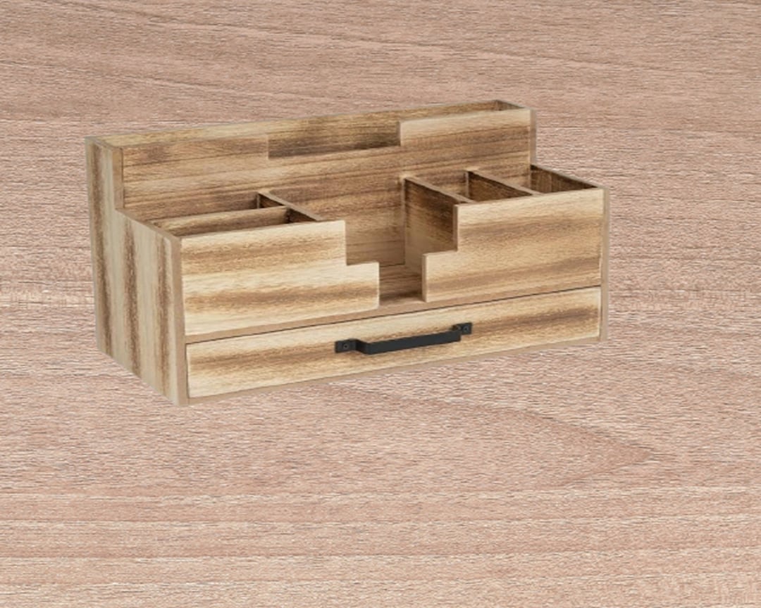 Natural Wooden Office Supplies Desk Organizer With Drawer Etsy