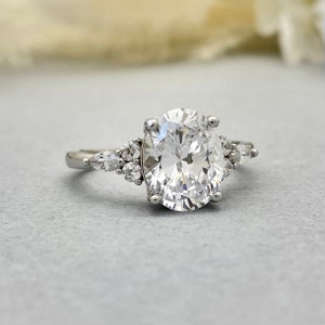 3.00Ct Sterling Silver Oval Ring Oval Simulated Diamond CZ Ring Wedding Engagement Ring Round And Marquise CZ Ring Art Deco Women&#39;s Ring