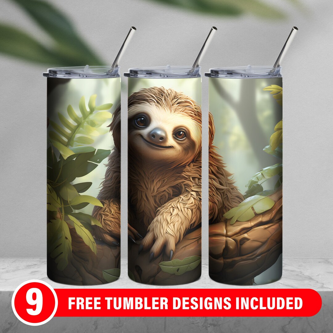 Cartoon Cute Sloth Straight 20oz Skinny Tumbler Wrap,20 Oz Tumbler ...