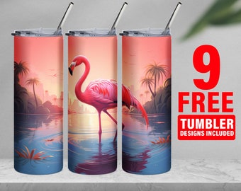 Painting Flamingo in Lake Straight 20oz Skinny Tumbler Wrap,20oz Tumbler Sublimation Design PNG, EXTRA bonus 50 designs, DIGITAL download