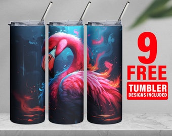 Flamingo in painting art Straight 20oz Skinny Tumbler Wrap,20oz Tumbler Sublimation Design PNG, EXTRA bonus 50 designs, DIGITAL download