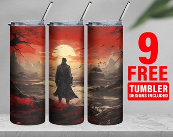 Warrior Samurai with sword Straight 20oz Skinny Tumbler Wrap,20oz Tumbler Sublimation Design PNG, EXTRA bonus 50 designs, DIGITAL download