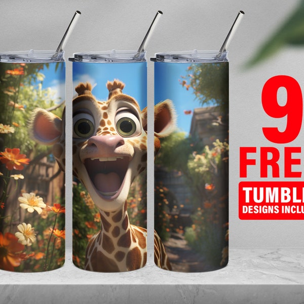 3D Giraffe laughing in cartoon style Straight 20oz Skinny Tumbler Wrap,20 oz Tumbler Sublimation Design PNG, Instant DIGITAL DOWNLOAD File