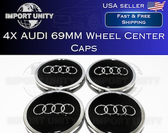 Audi 69mm Black Chrome Wheel Rim Center Hub Caps Emblem 4PC Set 4B0601170A