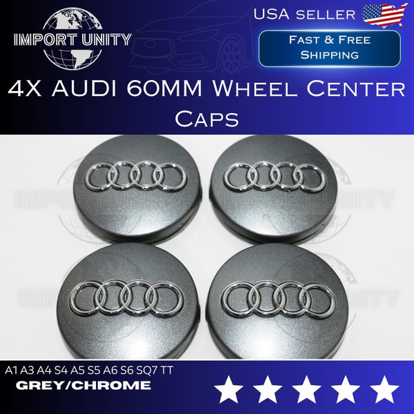 60mm Audi Grey Chrome Wheel Rim Center Hub Caps Emblem 4PC Set 4B0601170 OE