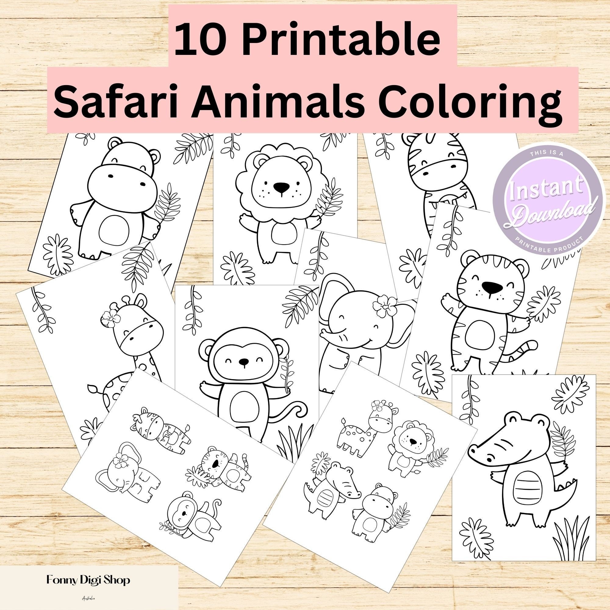 10 Printable Safari Animals Colouring Sheets Instant - Etsy