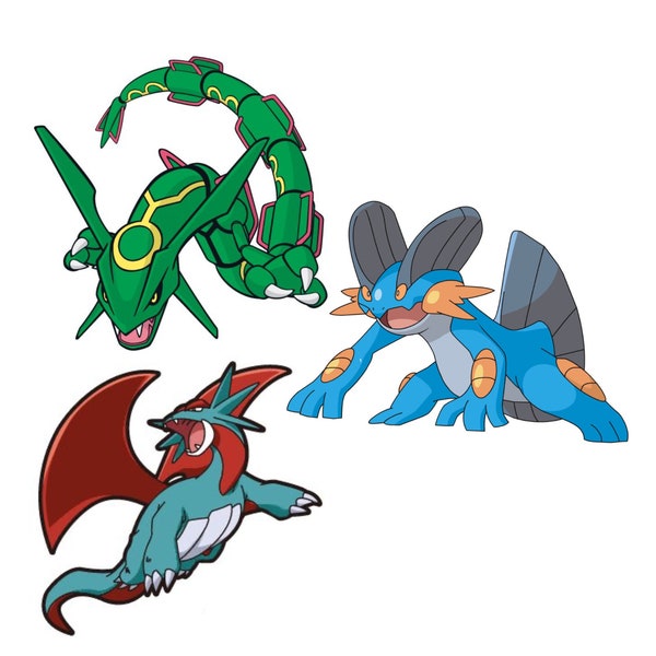 Pokémon cross stitch pattern - Salamance, Swampert and Rayquaza