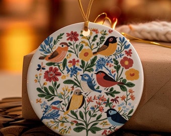 Scandinavian Bird Ceramic Ornament, Nordic Folk Art Ornaments, Swedish Folk Art Christmas Tree Ornament Vintage Scandinavian Christmas Gift