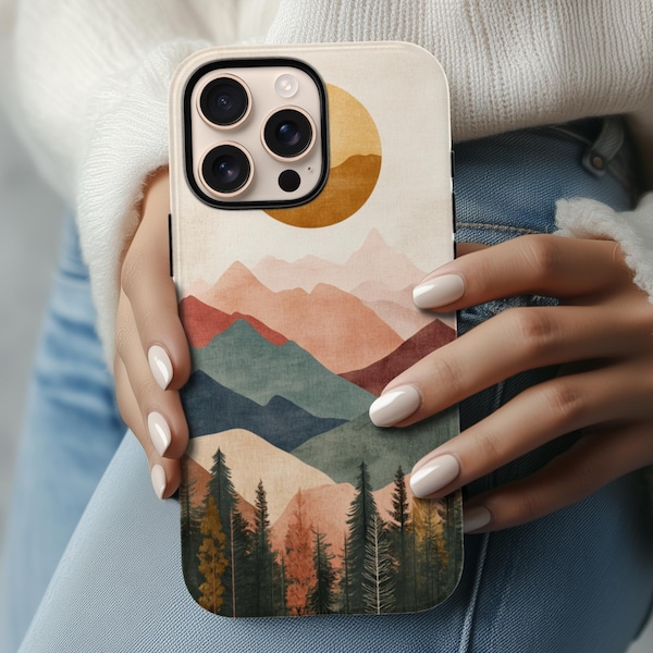 Summer Mountain Colorblock iPhone Case Earth Tone Outdoors Design iPhone 18 Pro 17 16 15 MagSafe Option Samsung Galaxy S23 S24 S25 S26 Ultra