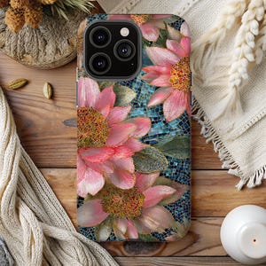 Floral Stained Glass Effect Phone Case, MagSafe 3D Mosaic Phone Case iPhone 16 15 14 13 12 11 Case Galaxy S25 S24 S23 S22 S21 Pixel 9 8 7