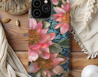 Floral Stained Glass Effect Phone Case, MagSafe 3D Mosaic Phone Case iPhone 17 16 15 14 13 12 11 Case Galaxy S26 S25 S24 S23 S22 Pixel 9 8 7