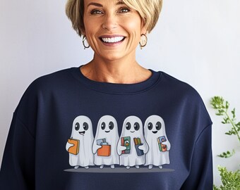 Retro Ghost Sweatshirt,  Halloween Ghost Sweater, Women's Halloween Crewneck, Cute Fall Shirt, Back To School Gift, Gift For Halloween/Fall