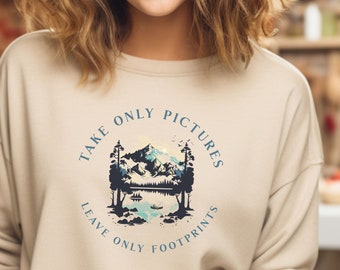 Camping Sweatshirt, Mountain Sweatshirt, Evergreen Trees, Gift for Nature Lover, Travel, Hiking Shirt, Nature Crewneck Sweatshirt for Women