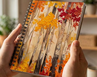 Fall Aspen Tree Journal, Spiral Bound Affirmation & Prayer Journal, Vintage Autumn Forest Oil Painting, Nature Reflection Gift, Travel Diary