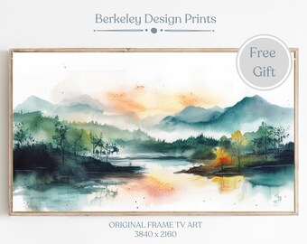 Abstract Spring Samsung Frame TV Art Landscape Colorful Mountain Lake Cottagecore Art Watercolor  Spring Art Instant Digital Download