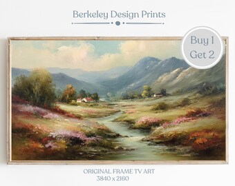 Vintage Spring Landscape Frame TV Art, Colorful Oil Painting Digital Download, Samsung Frame TV Art, Cottagecore Countryside Decor