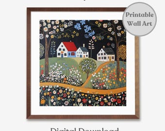 Printable Scandinavian Wall Art, Swedish Folk Art Print, Norwegian Rosemaling Folk Art Print, Digital Download Scandinavian Folk Art Pattern