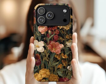 Dark Aesthetic Phone Case, William Morris Inspired Floral iPhone 17 Case, MagSafe Option, Samsung Galaxy & Google Pixel, Vintage Botanical