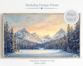 Winter Landscape Frame TV Art, Frame TV Vintage Winter Pine Trees, Farmhouse Christmas Art,  Holiday Decor Digital Download, Christmas Tree