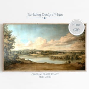 Vintage Landscape Frame Tv Painting,  English Countryside Painting, Rustic European Art, Farmhouse Decor, Downloadable Art, Meadow Trees