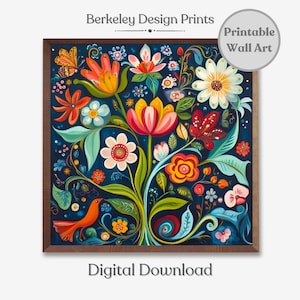 Printable Scandinavian Wall Art, Norwegian Rosemaling Folk Art Print, Swedish Folk Art Print, Scandinavian Folk Art Pattern Digital Download