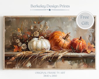 Fall Frame TV Art, Autumn Frame Tv Art, Fall Pumpkin Vintage Oil Painting, Digital Download, Neutral Toned Art, Rustic Thanksgiving Wall Art