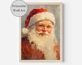 Vintage Santa Claus Printable Wall Art, Christmas Wall Art, Farmhouse Digital Download, Winter Holiday Home Decor, Santa Claus Painting