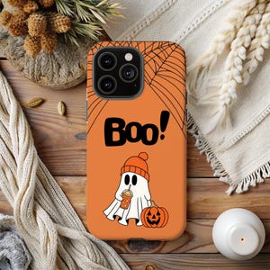 Fall Halloween Phone Case Ghost With Pumpkin MagSafe iphone 16 Case iPhone 16 15 14 13 12 11 Case Galaxy S25 S24 S23 S22 S21 Pixel 9 8 7