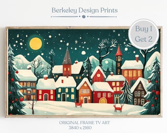 Frame TV Art Xmas Winter Town, Christmas Village Frame TV, Digital Download, Farmhouse Christmas Art, Holiday Decor, Winter Landscape