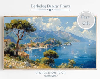 Frame TV Art Colorful oil Painting Italian Summer Coastal Beach Art Italian Architecture Botanical Mediterranean Landscape Digital Download