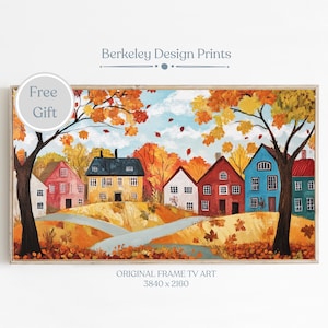 Frame TV Art, Fall Folk Art, Scenic Autumn Wall Art, Folk Art Landscape, Colorful Folk Art Country Farmhouse Home Decor Digital Art Download