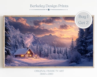Christmas Town Frame TV Art, Frame TV Art Winter Village, Farmhouse Christmas Art, Snowy Winter Painting, Holiday Decor, Digital Download,